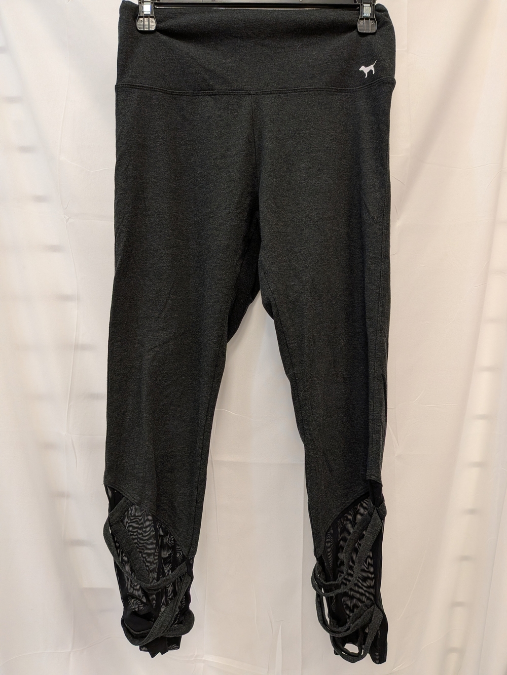PINK Victoria's Secret Black Leggings with Twisted Mesh Hem